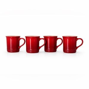 Le Creuset Vancouver‎ Red Stoneware Mugs Set of 4 14oz Cherry